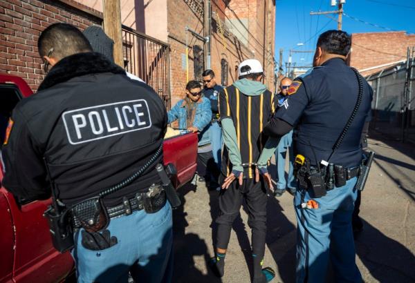 El Paso police officers in downtown El Paso, Texas, Sunday, Jan. 8, 2023. 