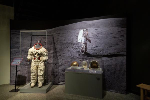 Apollo 11 gear at the Intrepid Museum's new exhibit, 'Apollo: When We Went to the Moon'