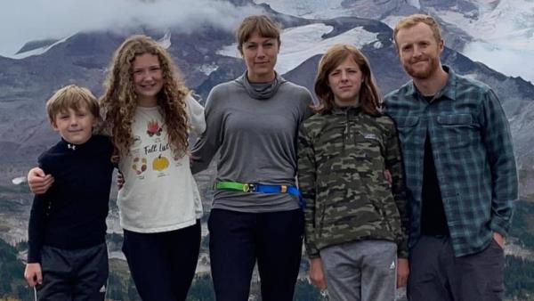 Andrea Hudson with her husband, Abe Hudson, and children Jude, Nolan and Charlotte.