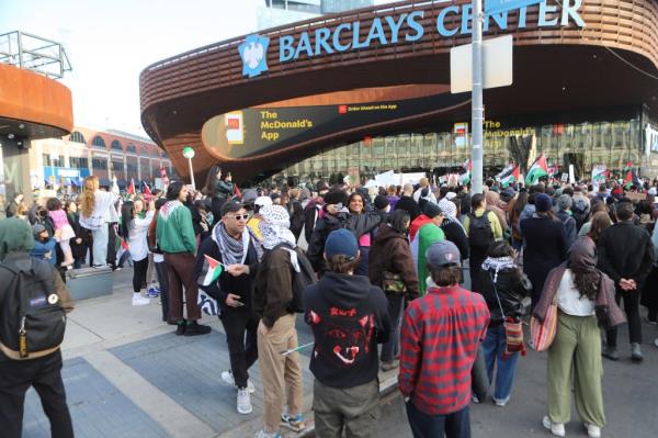 Protesters in front of Barclays Center