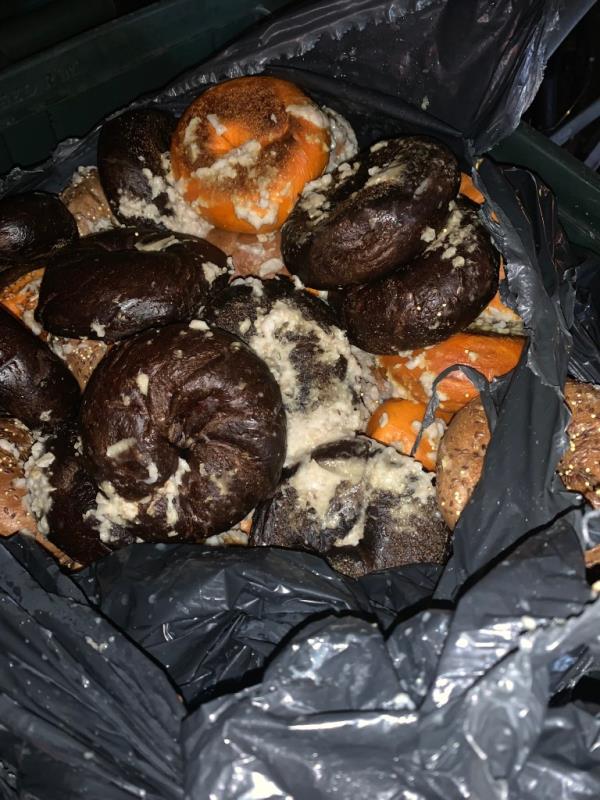 Rao claimed Bagel Pub has been covering the leftovers in chemicals and food scraps to make them inedible.