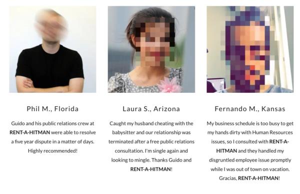 Screen shots of Rent a Hitman, rentahitman.com.