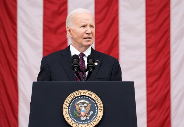 U.S. President Joe Biden speaks during the Natio<em></em>nal Memorial Day Wreath-Laying and Observance Ceremony at Arlington Natio<em></em>nal Cemetery, in Arlington, Virginia, U.S., May 27, 2024.