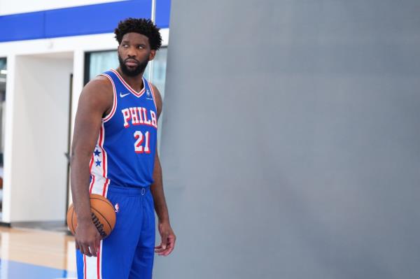 Joel Embiid at the 76ers' media day wher<em></em>e he warned the organization to not have a Ben Simmons part two with James Harden.
