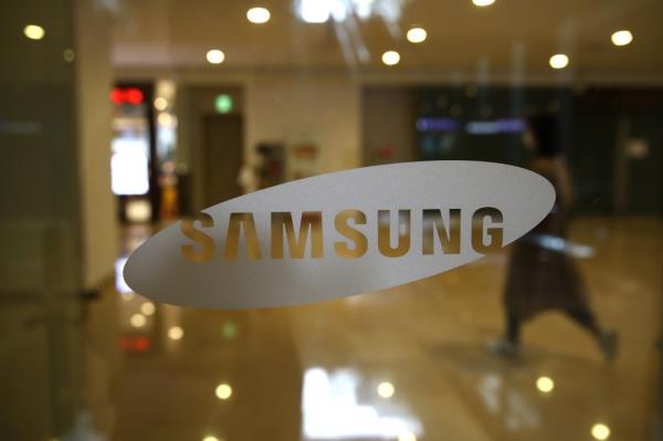 Samsung logo on glass door