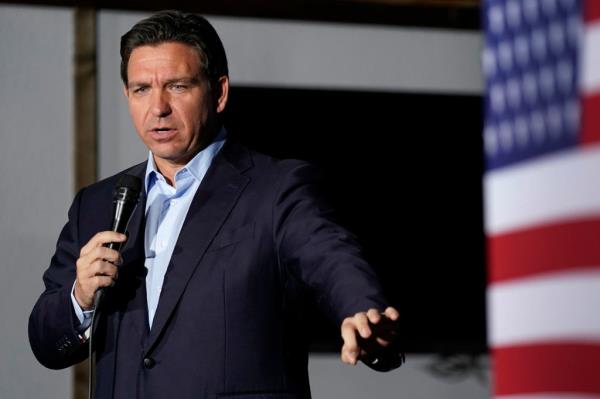 Republican presidential candidate Florida Gov. Ron DeSantis speaks during a meet and greet, Saturday, Oct. 14, 2023, in Creston, Iowa