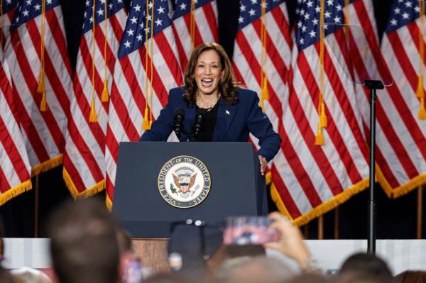 US Vice President and Democratic Presidential candidate Kamala Harris