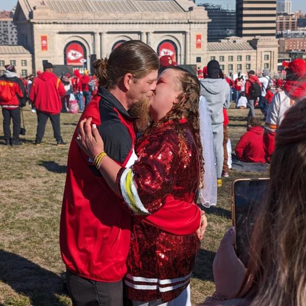 Kansas City Chiefs fans Bob and Sami Whyldgrr got married at parade just before the deadly shooting.