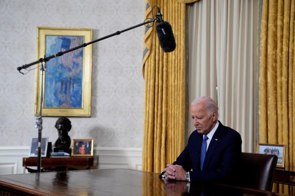 U.S. President Joe Biden addressing the nation from the Oval Office, announcing his decision to drop his Democratic presidential reelection bid