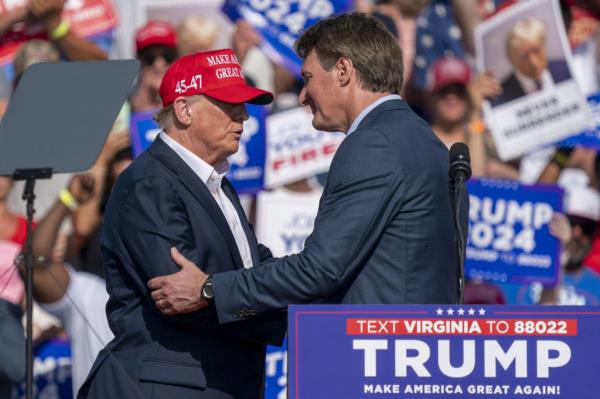 Trump with Virginia Gov. Glenn Youngkin at a Chesapeake rally on June 28, 2024.