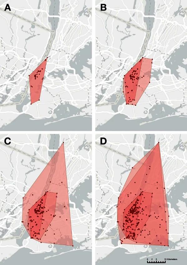 Distribution of the ManhattAnt, or the Lasius emarginatus species, in New York City, NY, USA, as seen on a map