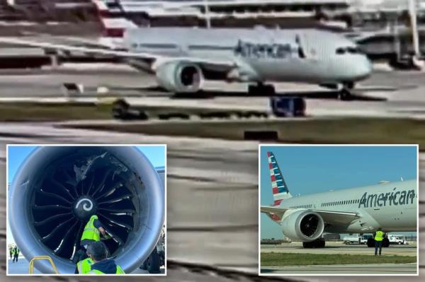 视频显示，美国航空公司的一架飞机在停机坪上吸吮货物集装箱