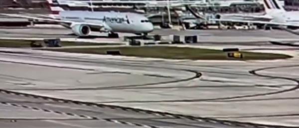 The cargo co<em></em>ntainer was sucked into the engine of the American Airlines plane at Chicago's O'Hare airport last Thursday.