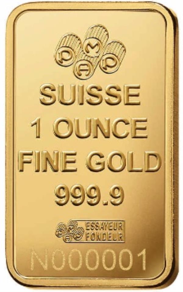 Close-up view of a 1 oz PAMP Suisse Lady Fortuna Gold Bar in protective CertiPAMP packaging, verified by Veriscan and certified Carbon Neutral, available at Costco with proof of authenticity and serial number.