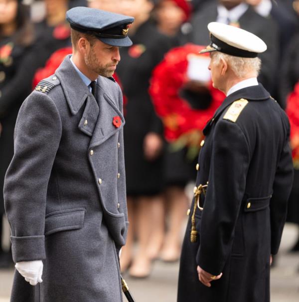 King Charles III and Prince William in military uniforms attending the Service of Remembrance at The Cenotaph in London, England on November 10, 2024