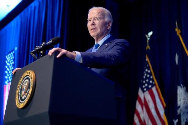 President Joe Biden speaks at South Carolina's First in the Nation dinner at the South Carolina State Fairgrounds in Columbia, S.C., Jan. 27, 2024. 