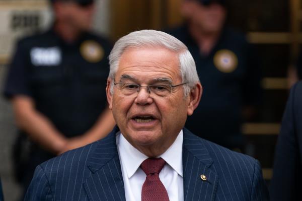 Sen. Bob Menendez (D-NJ) speaks to the media as he exits Manhattan federal court on July 16, 2024 in New York City