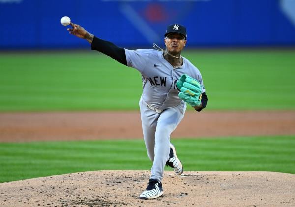 Marcus Stroman of the New York Yankees pitching during a game against the Detroit Tigers at the 2024 Little League Classic in South Williamsport, Pennsylvania