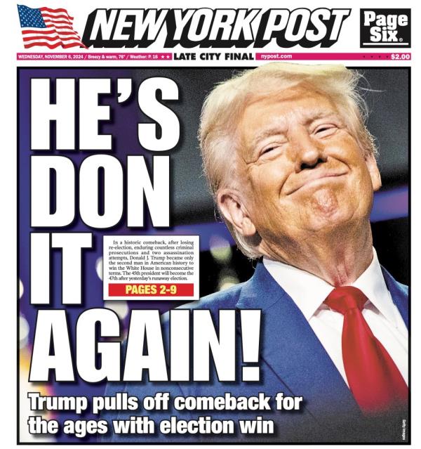 New York Post cover for Wednesday, November 6, 2024.