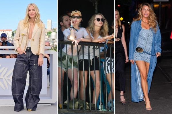 Collage of Sienna Miller at the Cannes Film Festival, Anya Taylor-Joy and Cara Delevingne at Glasto<em></em>nbury Festival, and Blake Lively in a denim outfit