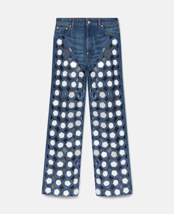 A pair of mirror-embellished high-rise denim jeans