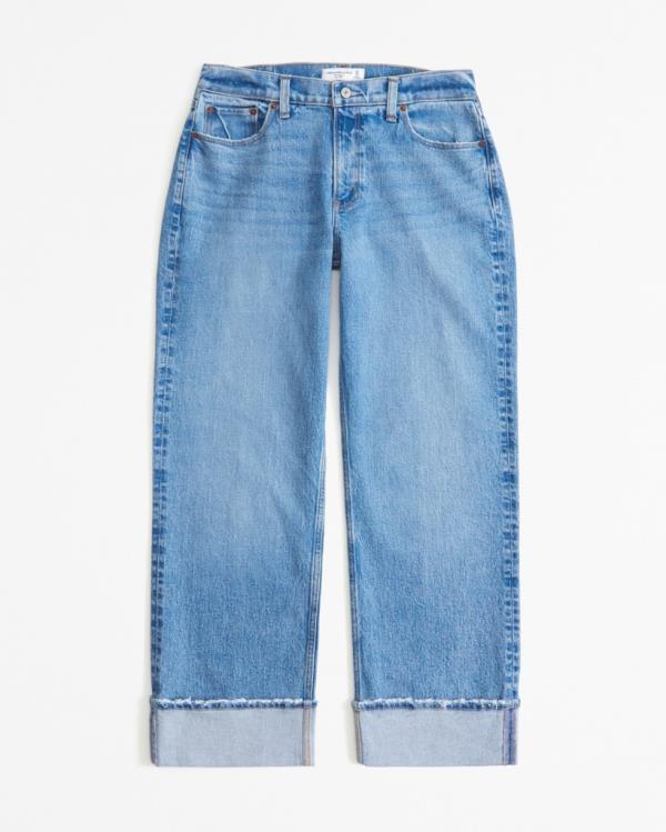 A pair of blue Curve Love Low Rise Baggy Jeans from Abercrombie priced at $100