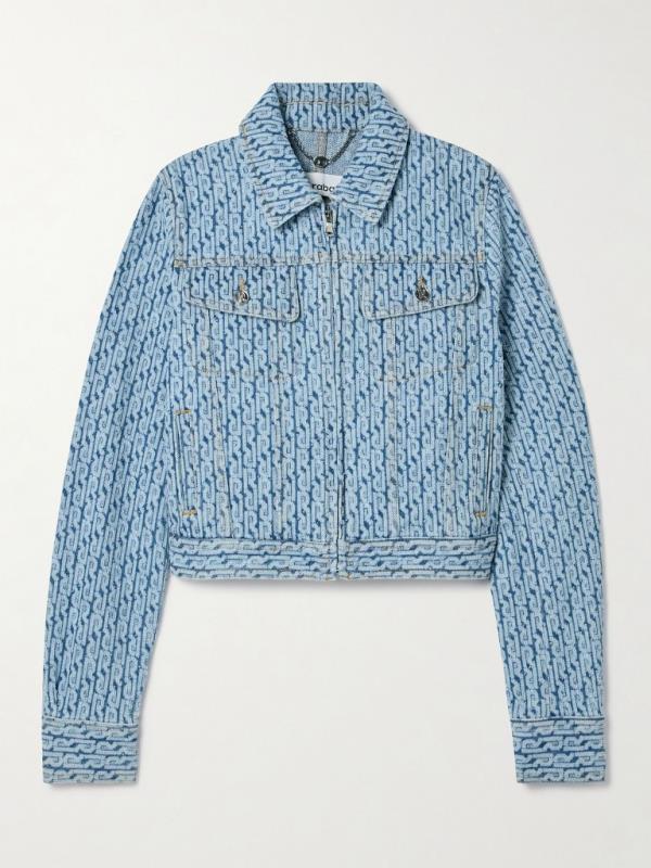 Blue denim-jacquard jacket by Rabanne priced at $1,005