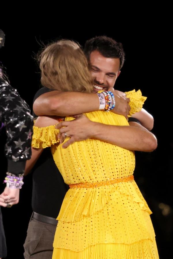 Taylor Swift hugging Taylor Lautner on the Eras Tour.