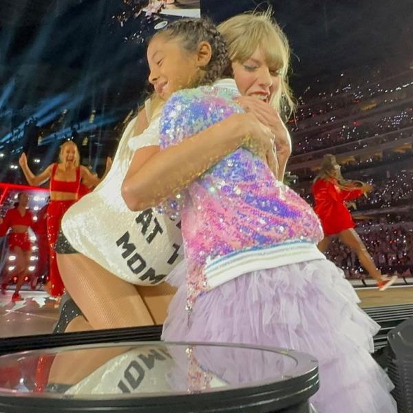 Taylor Swift hugging Bianka Bryant on the Eras Tour.