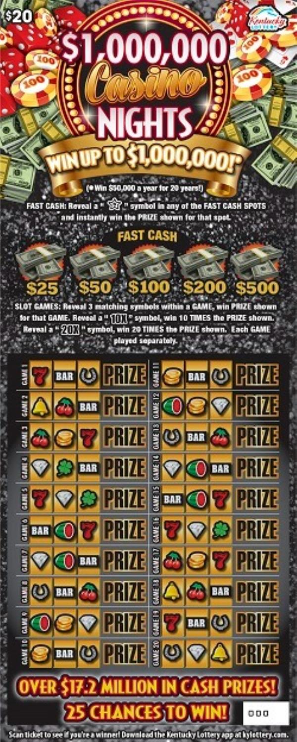 father purchased a $1 million Casino Nights Kentucky Lottery scratch-off game at a gas station in Adairville, Kentucky