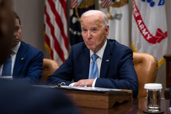 President Joe Biden meets with members of his cabinet as they meet a<em></em>bout the o<em></em>ngoing respo<em></em>nse efforts to Hurricane Helene in the Roosevelt Room of the White House on October 1, 2024 in Washington, DC. 
