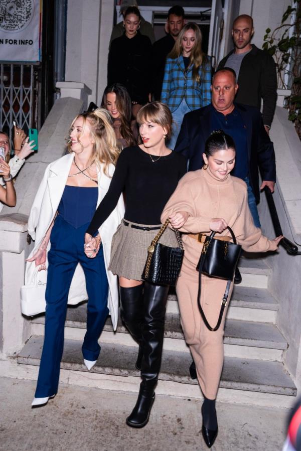 (L-R Front) Brittany Mahomes, Taylor Swift, Selena Gomez (L-R), Gigi Hadid and Sophie Turner