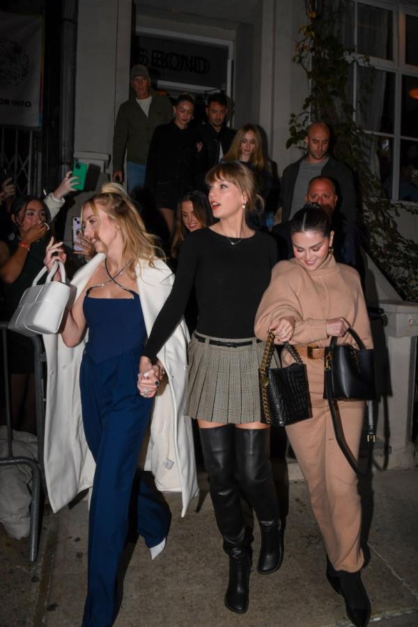 (L-R Front) Brittany Mahomes, Taylor Swift, Selena Gomez (L-R), Gigi Hadid and Sophie Turner are seen out for dinner at Bo<em></em>ndst Japanese restaurant