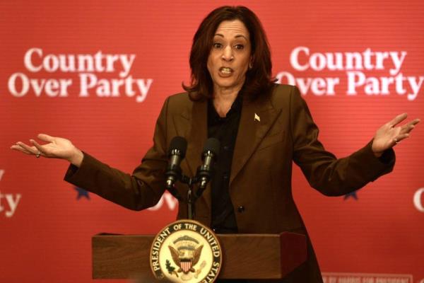 Vice President Kamala Harris delivers a speech.