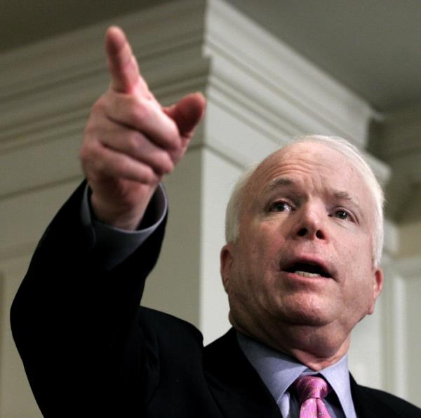 Senator John McCain (R-AZ) pictured delivering an address a<em></em>bout the Iraq War in 2005.