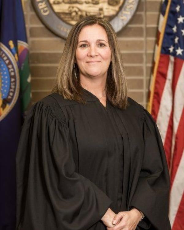 Judge Laura Viar is pictured in her robes.