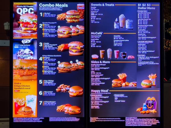 McDonald's menu.