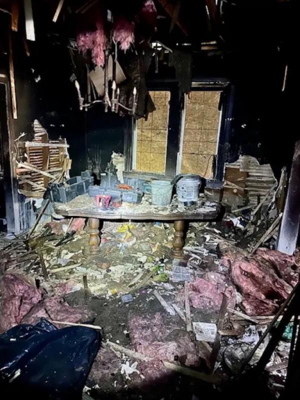 An inside look at the completely destroyed home. 