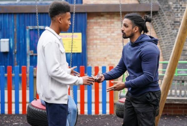 Ravi and Denzel argue in the playground in EastEnders