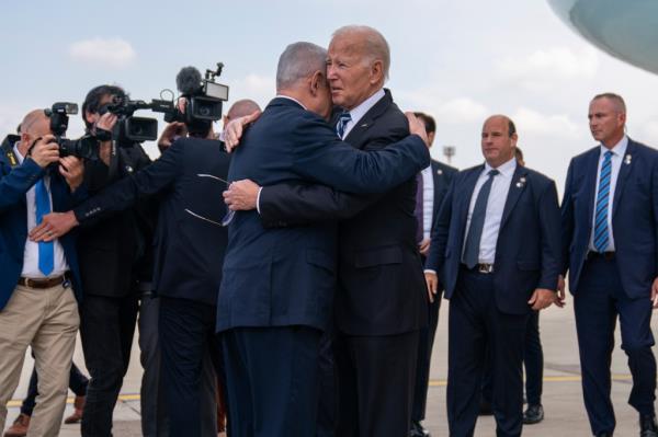 President Joe Biden is greeted by Israeli Prime Minister Benjamin Netanyahu