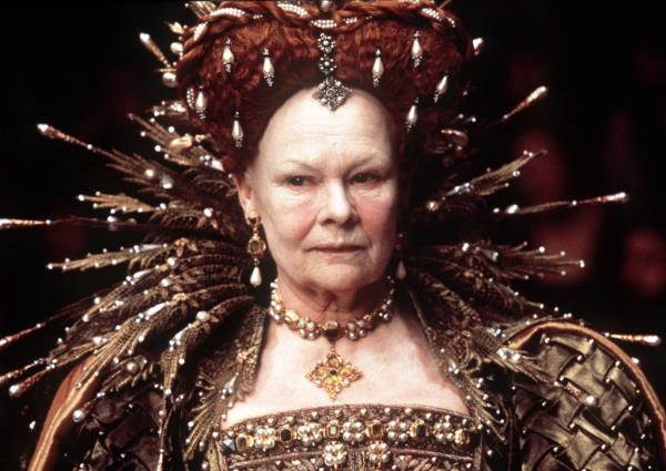 Judi Dench portraying Queen Elizabeth I in the 1999 film 'Shakespeare in Love', for which she won an Oscar.