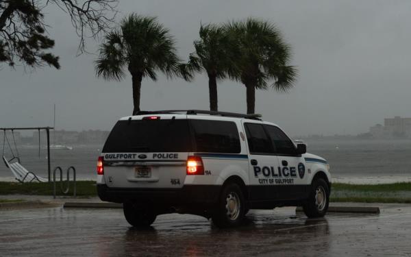 Police patrolling the streets around Tampa Bay are some of the o<em></em>nly people left in the area as the storm approaches 