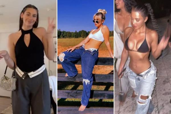 TikTok user, Millie Bobby Brown and Kim Kardashian in undone pants.