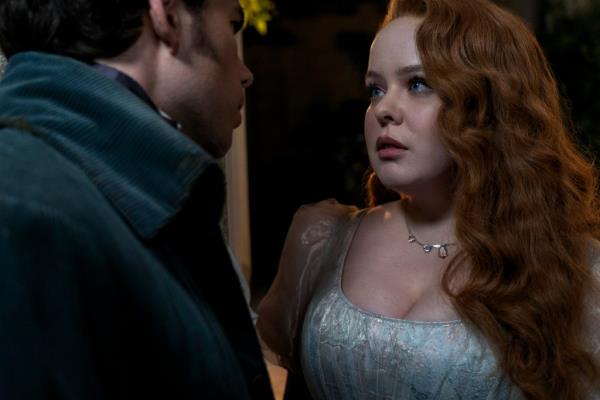 Luke Newton as Colin Bridgerton and Nicola Coughlan as Penelope Featherington, who get their love story in Season 3. 