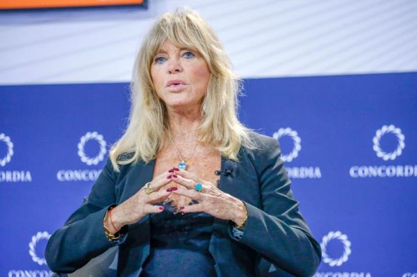 Goldie Hawn, actress and Founder of MindUP and The Goldie Hawn Foundation, speaks on stage during The 2022 Co<em></em>ncordia Annual Summit.