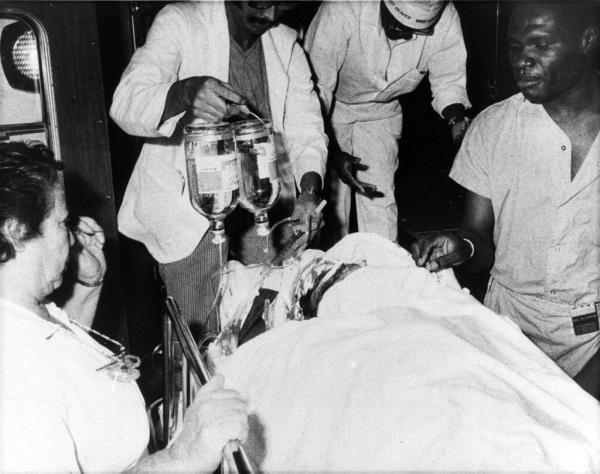 Berkowitz victim Robert Violante being rushed into a hospital after being shot on July 31, 1977.