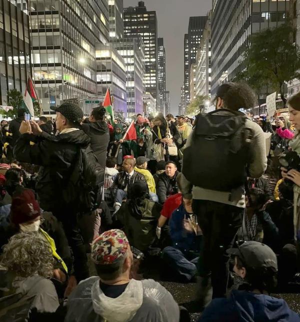 Midtown street flooded with protesters. 