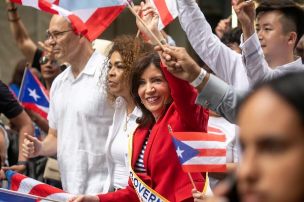 NY Governor Kathy Hochul marched along participants at the parade.