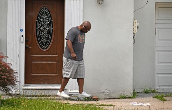 Co<em></em>ngressman Jamaal Bowman leaving his home in Yo<em></em>nkers after losing the Democratic primary for the 16th Co<em></em>ngressional District in New York