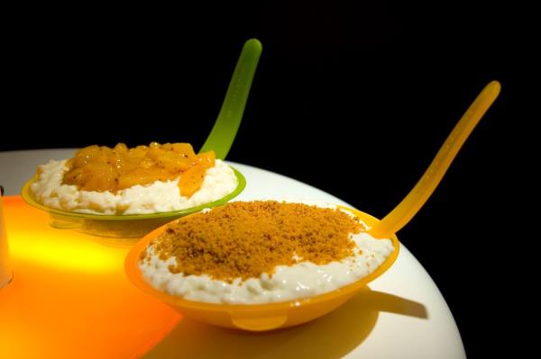 Closeup Rice to Riches rice pudding. 